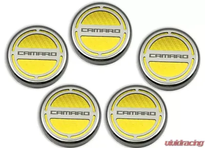 American Car Craft 5Pc Yellow Carbon Fiber Engine Fluid Cap Covers Chevrolet Camaro V6 2010-2015 - ACC-103071-YLW