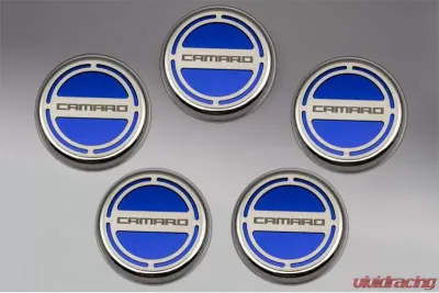 American Car Craft 5Pc Blue Carbon Fiber Engine Fluid Cap Covers Chevrolet Camaro V8 2010-2022 - ACC-103072-BLU