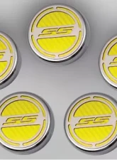 American Car Craft 5Pc Automatic Yellow Carbon Fiber Engine Fluid Cap Covers Chevrolet Camaro SS 2010-2022                                     - ACC-103074-YLW - Image 2
