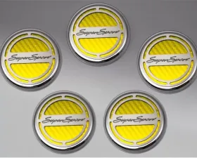 American Car Craft 5Pc Super Sport Style Yellow Carbon Fiber Engine Fluid Cap Cover Chevrolet Camaro SS 2010-2022