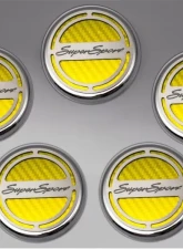American Car Craft 5Pc Super Sport Style Yellow Carbon Fiber Engine Fluid Cap Cover Chevrolet Camaro SS 2010-2022                                     - ACC-103075-YLW - Image 3