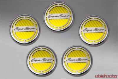 American Car Craft 5Pc Super Sport Style Yellow Carbon Fiber Engine Fluid Cap Cover Chevrolet Camaro SS 2010-2022 - ACC-103075-YLW