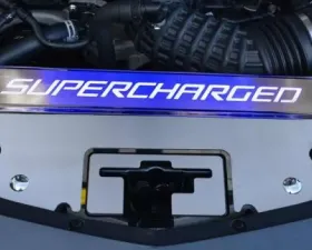 American Car Craft Black Carbon Fiber Stainless Steel Supercharged Front Header Plate Chevrolet Camaro 2016-2020
