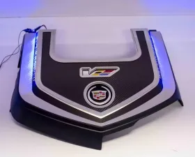 American Car Craft Brushed Carbon Fiber Stainless Green LED Engine Shroud Kit Cadillac CTS-V 2006-2015