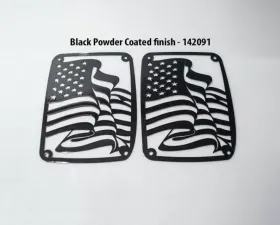 American Car Craft Black Powder Coat Stainless Steel US Flag Tail Light Covers Jeep Wrangler JK | JKU 2007-2018