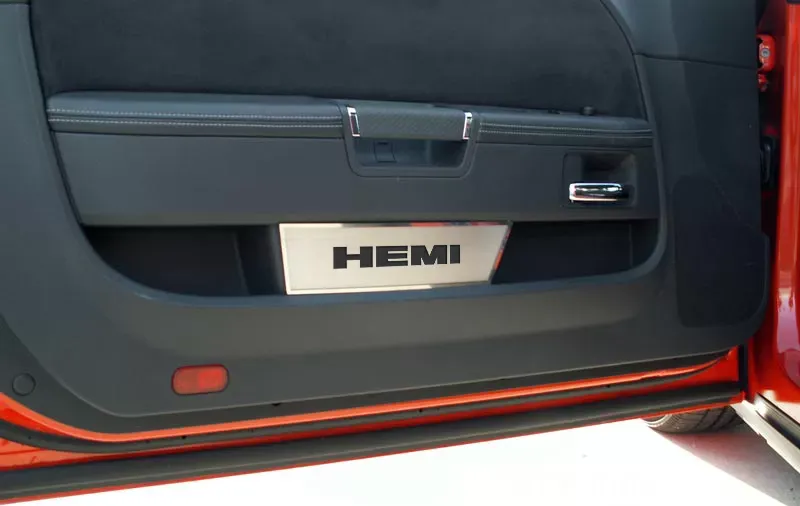 American Car Craft 2Pc Brushed Stainless Steel Door Badge Plate w/HEMI Lettering Dodge Challenger 2008-2014 - ACC-151007