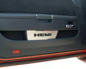 American Car Craft 2Pc Brushed Stainless Steel Door Badge Plate w/HEMI Lettering Dodge Challenger 2008-2014