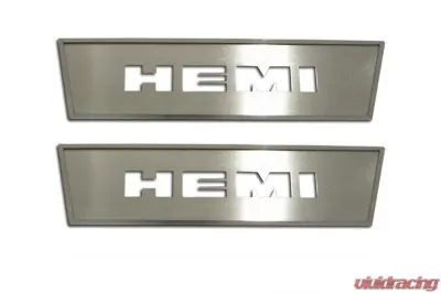 American Car Craft 2Pc Brushed Stainless Steel Door Badge Plate w/HEMI Lettering Dodge Challenger 2008-2014 - ACC-151007