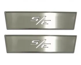 American Car Craft 2Pc Brushed Stainless Steel Door Badge Plate w/Laser-cut S/E Lettering Dodge Challenger 2008-2014