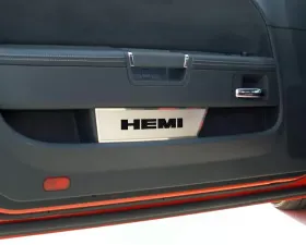 American Car Craft 2Pc Bright Red Solid Stainless Steel Door Badge Plate w/HEMI Inlay Dodge Challenger 2008-2014