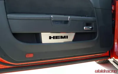American Car Craft 2Pc Bright Red Solid Stainless Steel Door Badge Plate w/HEMI Inlay Dodge Challenger 2008-2014 - ACC-151021-BSRD