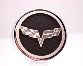 American Car Craft 5Pc Black Carbon Fiber Auto Trans Crossed Flags Logo Fluid Cap Cover Chevrolet Corvette C6 2005-2013