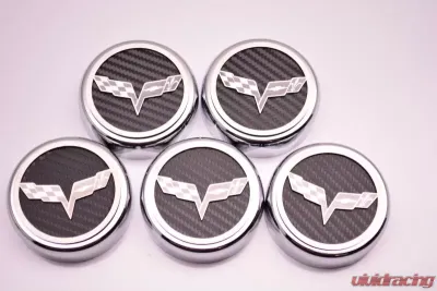 American Car Craft 5Pc Black Solid Auto Trans Crossed Flags Logo Fluid Cap Cover Chevrolet Corvette C6 2005-2013 - ACC-043082-SBLK