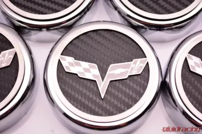 American Car Craft 5Pc Black Solid Auto Trans Crossed Flags Logo Fluid Cap Cover Chevrolet Corvette C6 2005-2013 - ACC-043082-SBLK