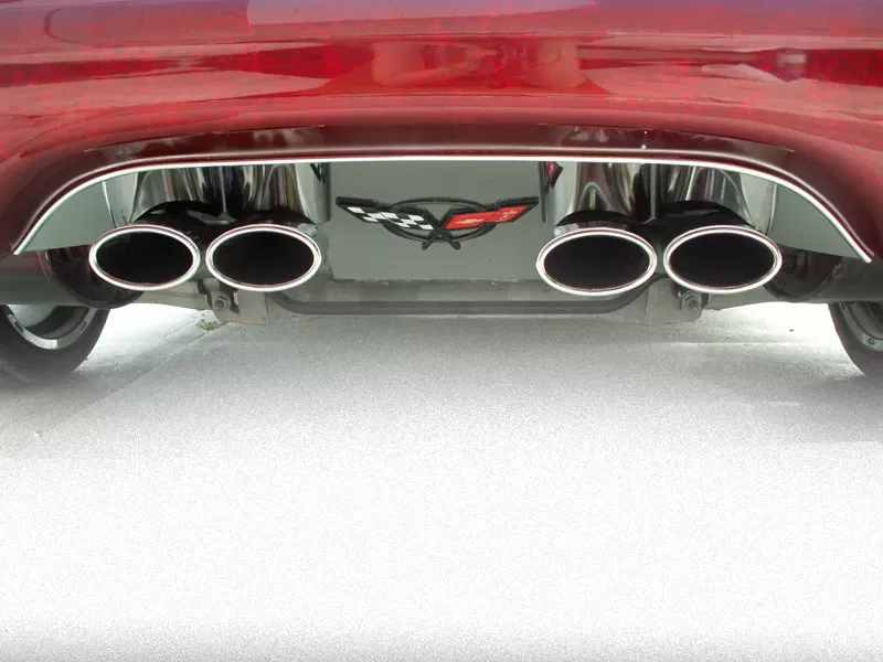 American Car Craft Exhaust Filler Panel Polished w/Crossed Flags Emblem GML Stock Chevrolet Corvette 1997-2004 - ACC-032003