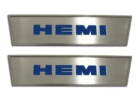 American Car Craft 2Pc Black Carbon Fiber Stainless Steel Door Badge Plate w/HEMI Inlay Dodge Challenger 2008-2014