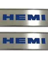 American Car Craft 2Pc Blue Carbon Fiber Stainless Steel Door Badge Plate w/HEMI Inlay Dodge Challenger 2008-2014                                     - ACC-151021-BLU - Image 3