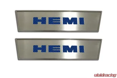 American Car Craft 2Pc Blue Carbon Fiber Stainless Steel Door Badge Plate w/HEMI Inlay Dodge Challenger 2008-2014 - ACC-151021-BLU