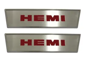 American Car Craft 2Pc HEMI Orange Stainless Steel Door Badge Plate w/HEMI Inlay Dodge Challenger 2008-2014