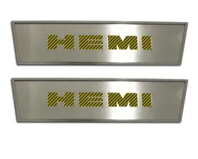 American Car Craft 2Pc Black Solid Stainless Steel Door Badge Plate w/HEMI Inlay Dodge Challenger 2008-2014