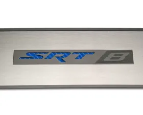American Car Craft 2Pc Blue Carbon Fiber Stainless Steel Door Badge Plate w/SRT8 Inlay Dodge Challenger 2008-2014