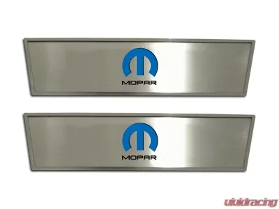 American Car Craft 2Pc Brushed Stainless Door Badge Plate w/Blue MOPAR Omega Inlay Dodge Challenger 2008-2014 - ACC-151030