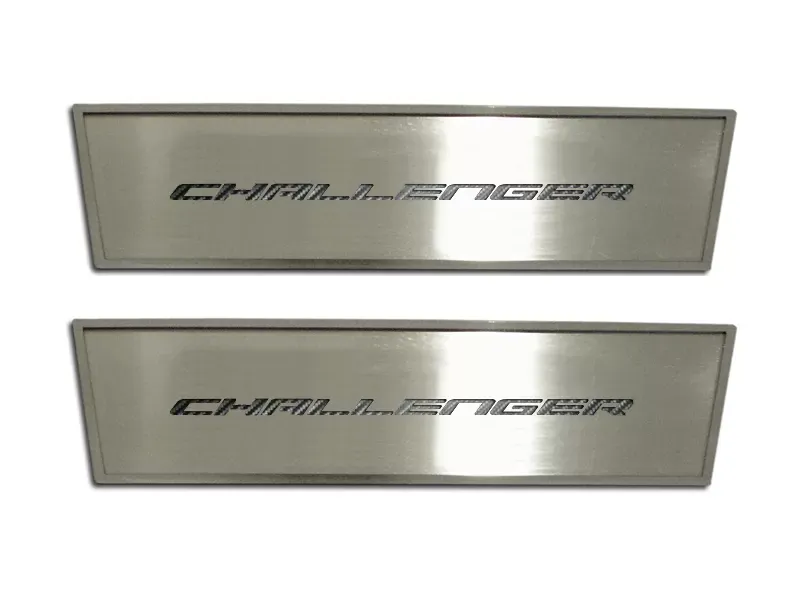 American Car Craft 2Pc HEMI Orange Stainless Steel Door Badge Plate w/Challenger Inlay Dodge Challenger 2008-2014 - ACC-151031-HORG