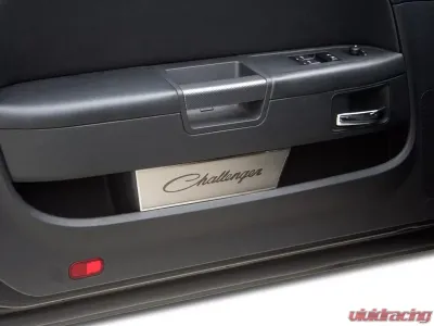 American Car Craft 2Pc Brushed Stainless Door Badge Plate w/Etched Challenger Classic Script Dodge Challenger 2008-2014 - ACC-151032