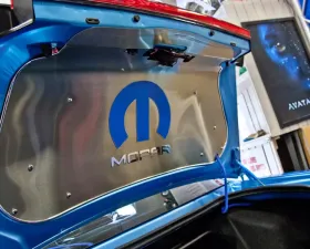 American Car Craft Brushed Stainless Steel Omega Trunk or Hood w/Blue MOPAR Letters Dodge Challenger 2008-2023