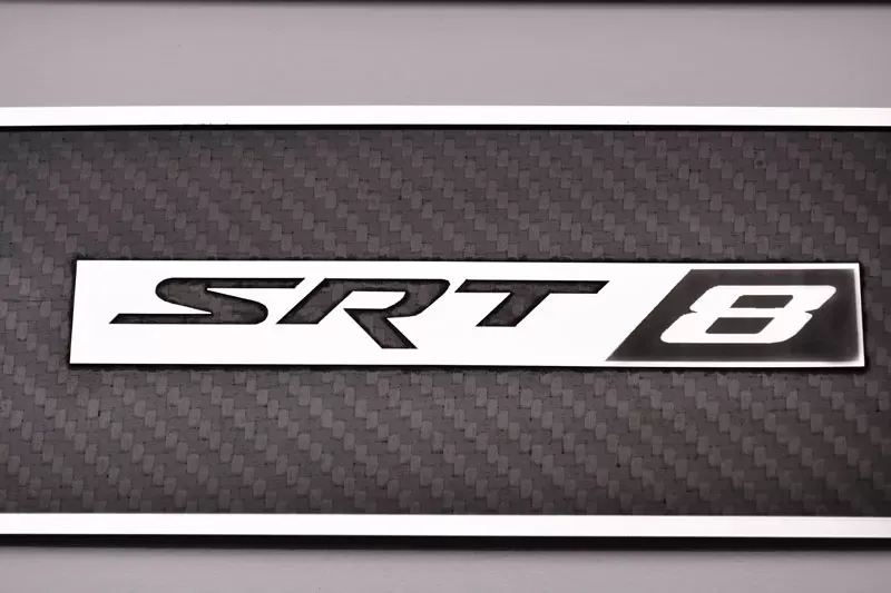 American Car Craft 2Pc Polished Stainless Trim Carbon Fiber Door Badge Plates w/SRT8 Emblem Dodge Challenger 2008-2014 - ACC-151040