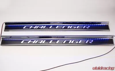 American Car Craft Yellow LED Carbon Fiber Door Sills w/Polished Challenger Inlay Dodge Challenger 2008-2023 - ACC-151047-YLWL