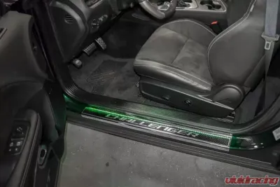 American Car Craft Green LED Carbon Fiber Door Sills w/Polished Challenger Inlay Dodge Challenger 2008-2023 - ACC-151047-GRNL