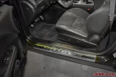 American Car Craft Yellow LED Carbon Fiber Door Sills w/Polished Challenger Inlay Dodge Challenger 2008-2023 - ACC-151047-YLWL