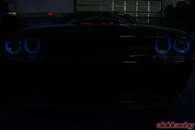 American Car Craft 2pc Blue LED Headlight Surrounds Dodge Challenger 2015-2023 - ACC-152036-BLUL