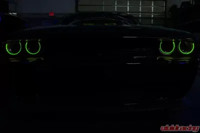 American Car Craft 2pc Green LED Headlight Surrounds Dodge Challenger 2015-2023 - ACC-152036-GRNL