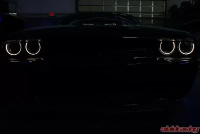 American Car Craft 2pc White LED Headlight Surrounds Dodge Challenger 2015-2023 - ACC-152036-WHTL