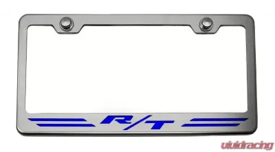 American Car Craft Blue Carbon Fiber Stainless Steel Custom R/T Dodge License Plate Frame - ACC-152053-BLU