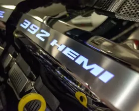 American Car Craft Blue LED Manual Polished Fuel Rail Covers w/392 HEMI Inlay Dodge Challenger 6.4L 2011-2022