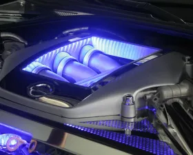 American Car Craft 4Pc Blue LED Illuminated Polished Stainless Steel Shroud Cover Nissan GT-R 2010-2015