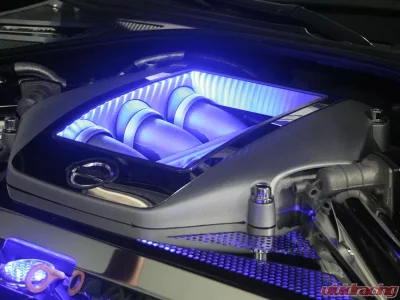 American Car Craft 4Pc Blue LED Illuminated Polished Stainless Steel Shroud Cover Nissan GT-R 2010-2015 - ACC-163009-BLUL