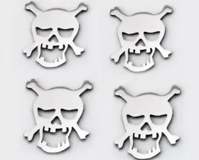American Car Craft 4Pc Brushed Stainless Steel Pirate Skull Emblems