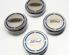 American Car Craft 4Pc Black Carbon Fiber Ford Oval Engine Fluid Cap Cover Set Ford Mustang 2015-2017