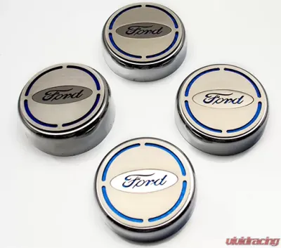 American Car Craft 4Pc White Carbon Fiber Ford Oval Engine Fluid Cap Cover Set Ford Mustang 2015-2017 - ACC-173005-WHT