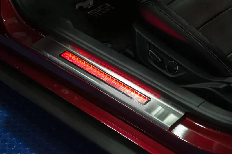 American Car Craft 2Pc Stainless Steel Green LED Illuminated Door Sills w/Pony Emblem Ford Mustang 2015-2020 - ACC-271037-GRNL