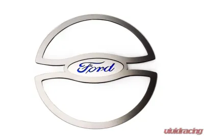 American Car Craft 2Pc Brushed Stainless Steel Blue Ford Oval Lower Speaker Trim Ford Mustang 2010-2014 - ACC-271050