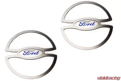 American Car Craft 2Pc Brushed Stainless Steel Blue Ford Oval Lower Speaker Trim Ford Mustang 2010-2014 - ACC-271050