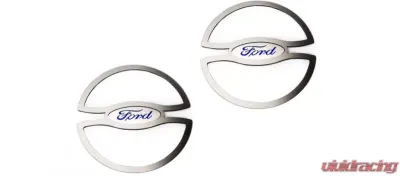 American Car Craft 2Pc Brushed Stainless Steel Blue Ford Oval Lower Speaker Trim Ford Mustang 2010-2014 - ACC-271050