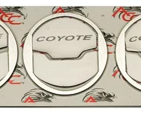 American Car Craft 2Pc Brushed Stainless Steel A/C Vent Trim Kit w/Etched Coyote Ford Mustang 2015-2017