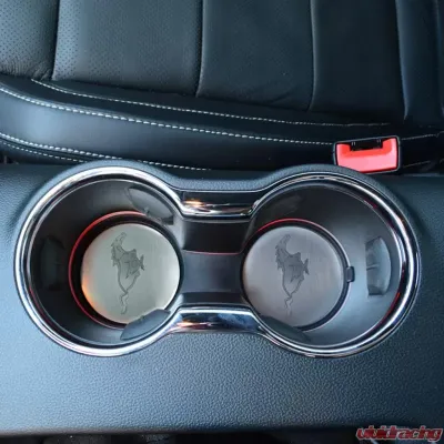 American Car Craft 2Pc Brushed Stainless Steel Pony Cup Holder Accent Plates Ford Mustang 2015-2020 - ACC-271068