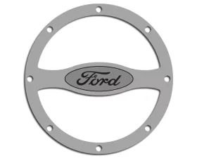 American Car Craft Polished Stainless Steel Rivet Style Fuel Door Trim w/Ford Oval Ford Mustang 2011-2012